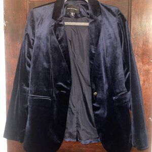 Adrienne Vittadini Luxe Velvet Single Breasted Blazer Jacket in Navy, Dark Blue